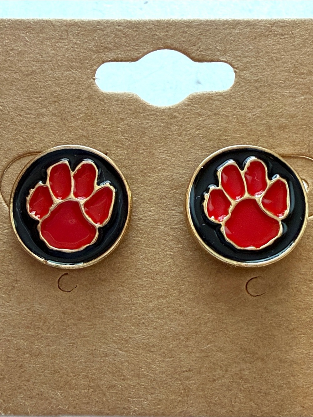 Red Paw Print Enamel Stud Earrings - Women Accessories